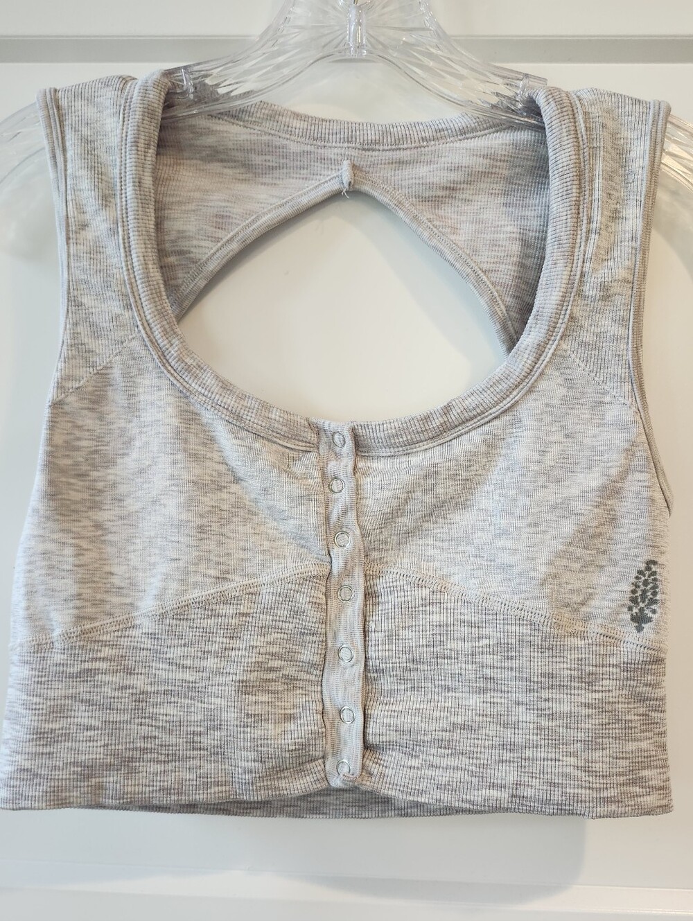 FP Movement by Free People Heathered Light Gray Ribbed Snap-Front Tank